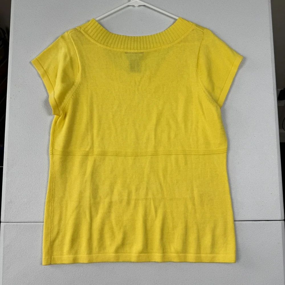 Rafaella Womens XL Yellow Short Sleeve Knit Scoop Neck Cotton Blend Sweater Top
